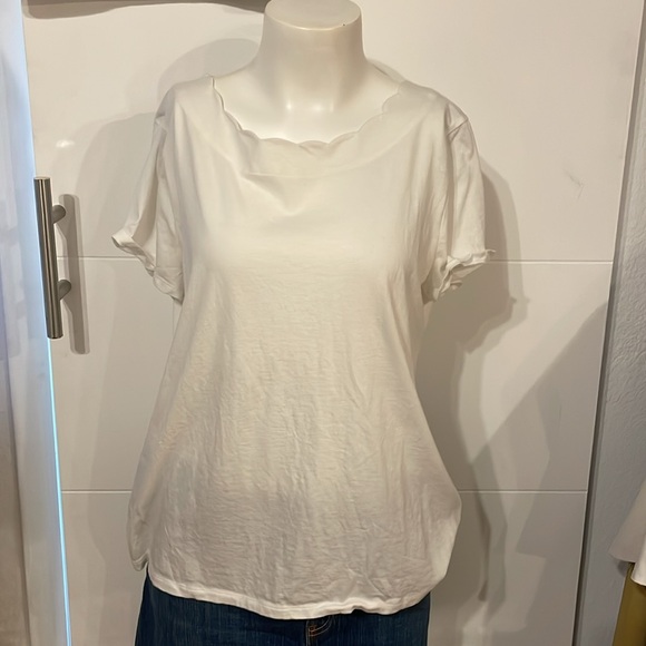 SET of 3 Talbots Tee, Women’s L, scalloped neck: Orange Black White striped - Picture 5 of 10